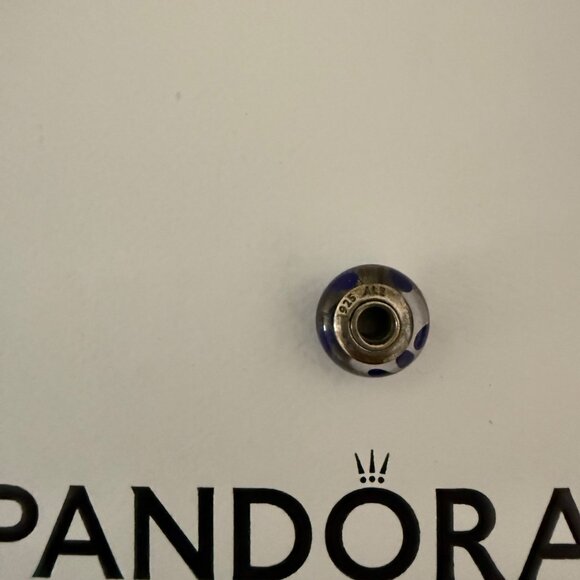 Retired Pandora Swirly Blue & White Murano Glass Charm Bead Sterling Silver S 92 - Picture 4 of 4